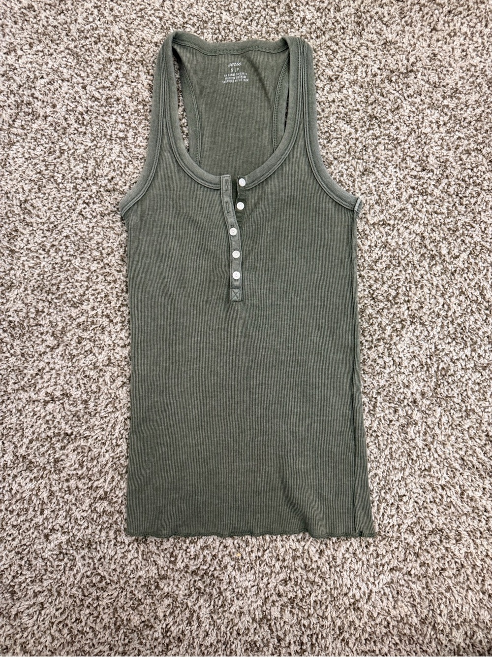 aerie Olive Green Ribbed Henley Tank